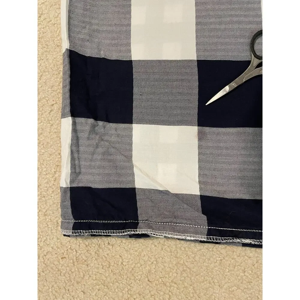 Pottery Barn Check Organic Cotton Blue White Full/Queen Duvet Cover 92x88